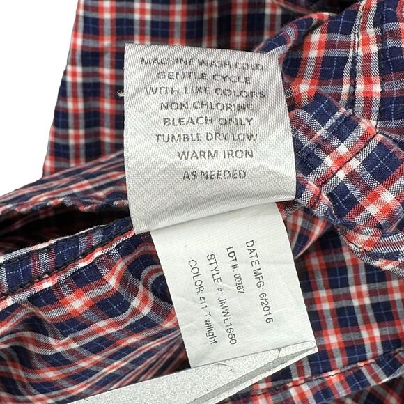 Johnnie O Shirt Mens Medium Red Blue Plaid Button Up 100% Cotton Casual Preppy - Picture 5 of 5
